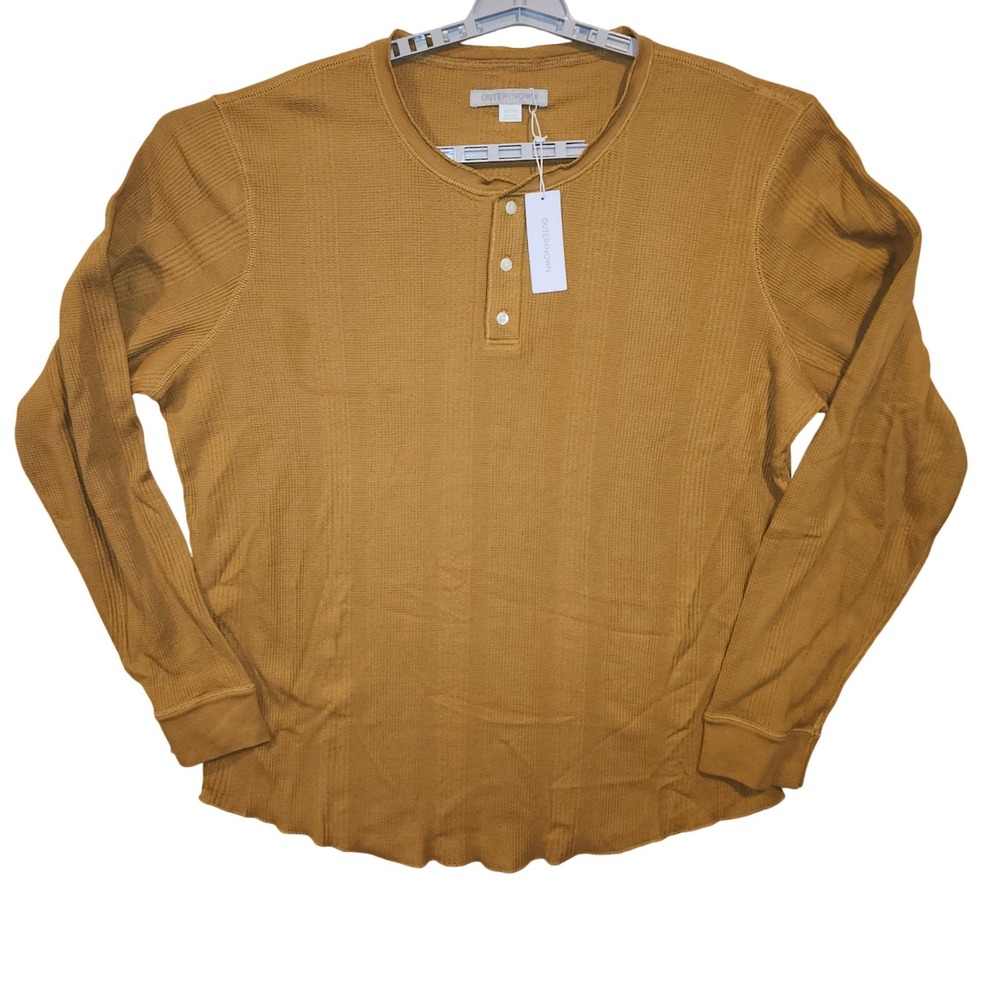 Outerknown Hightide Henley Mens XL Mustard Yellow Waffle Knit Long Sleeve Shirt